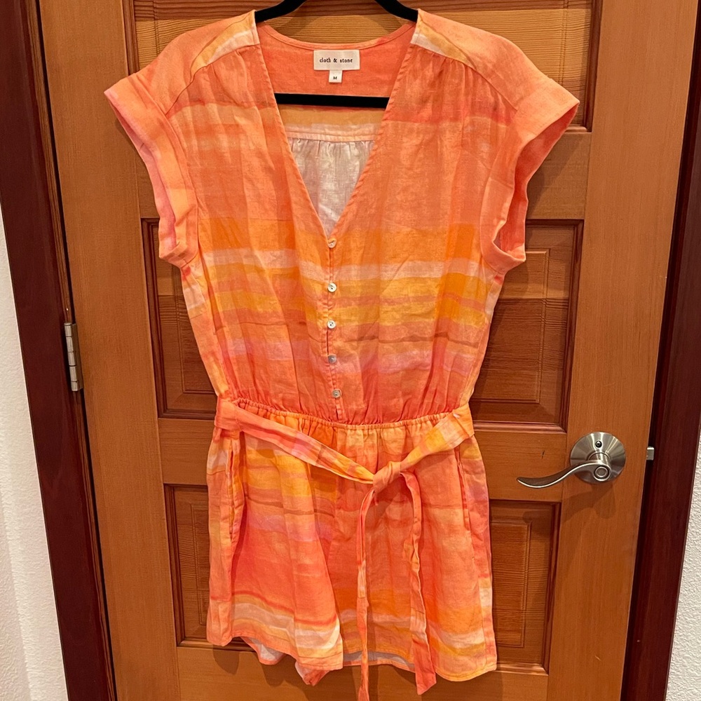 Anthropologie Orange Striped Jumpsuit Medium